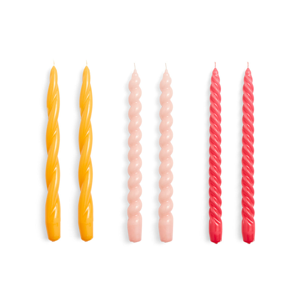 Long Mix Candles Set of 6 Yellow, Rose and Raspberry