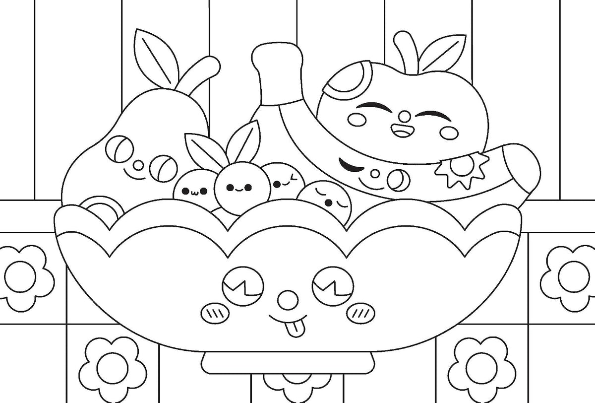 Libro para colorear Kitchen Kawaii Postcard