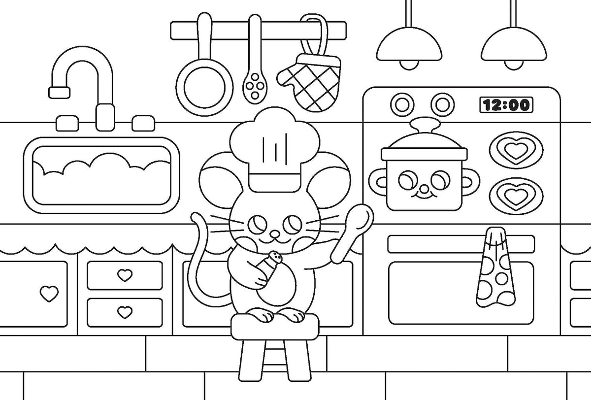 Libro para colorear Kitchen Kawaii Postcard