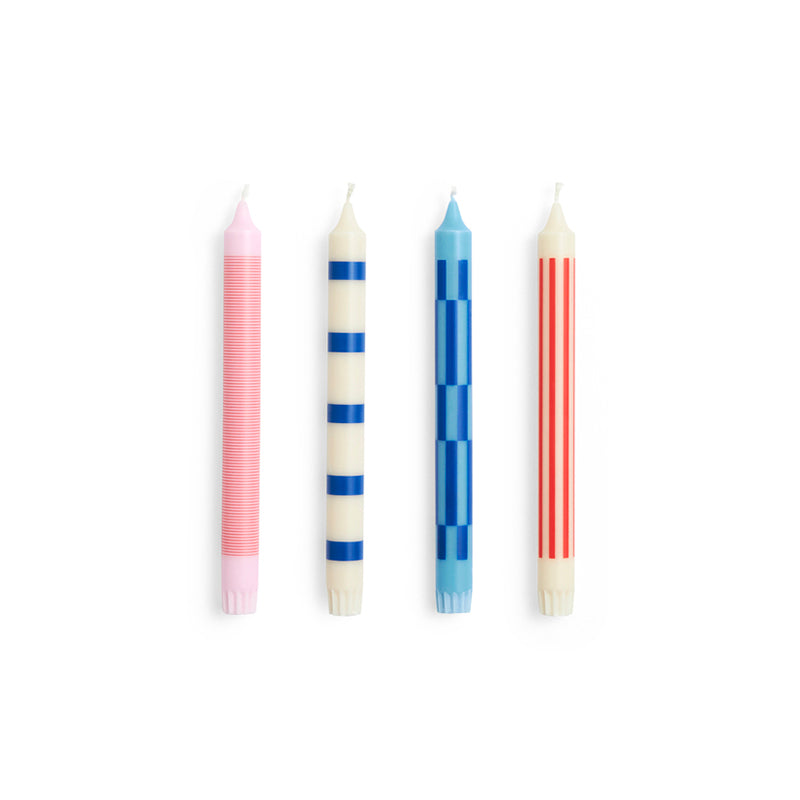 Pattern Candles Set of 4 - Pink, red and blue