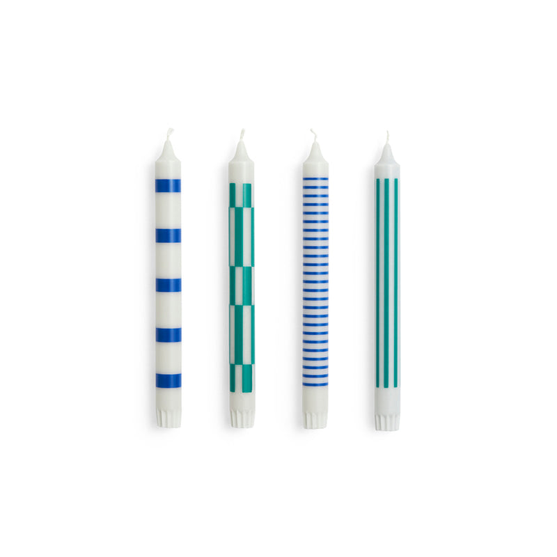 Pattern Candles Set of 4 - Light grey, blue and green