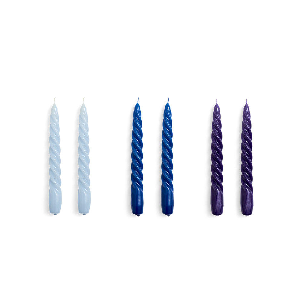 Twist Candles Set of 6 Light blue, Blue and Purple