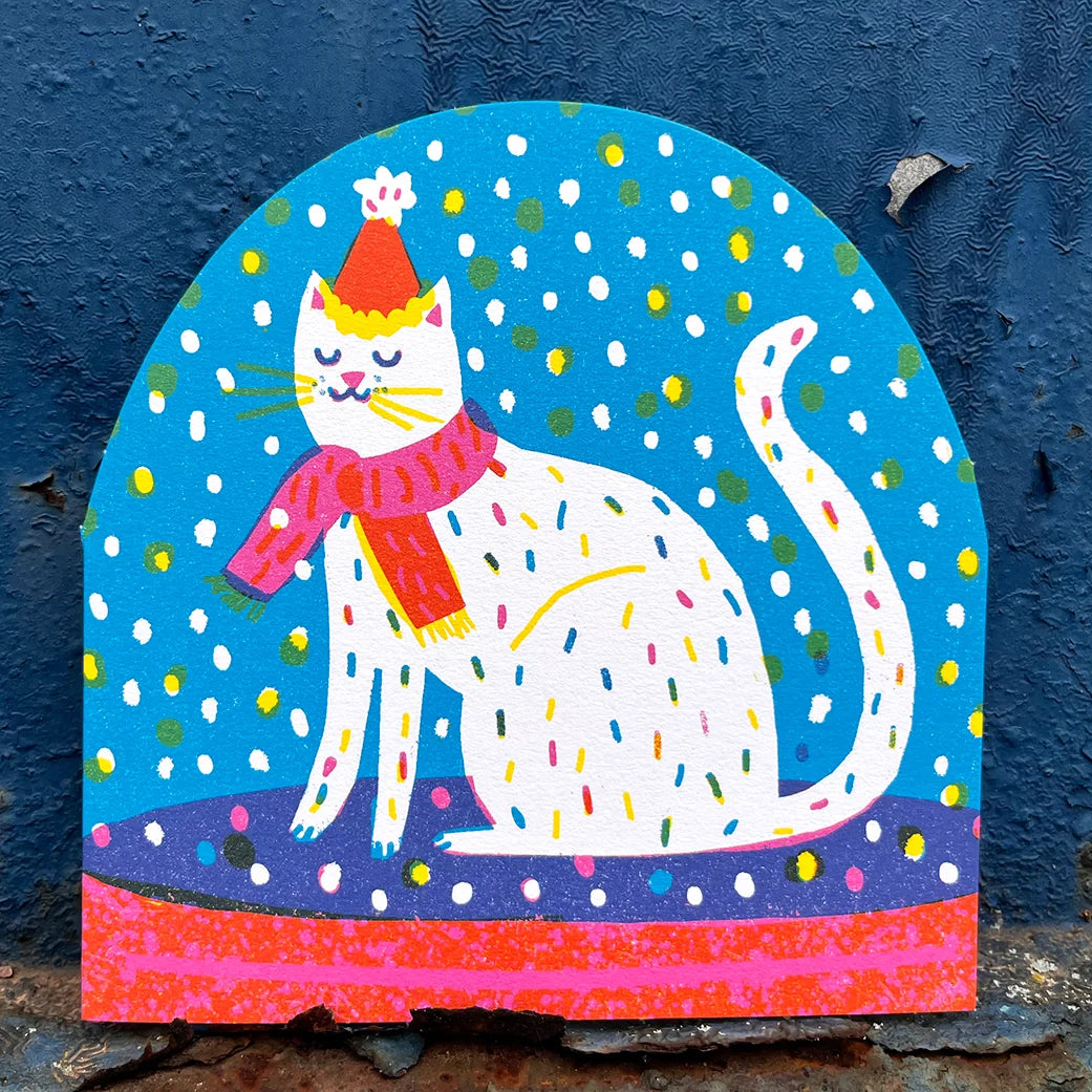 Tarjeta Winter Party Cat Large Snowglobe