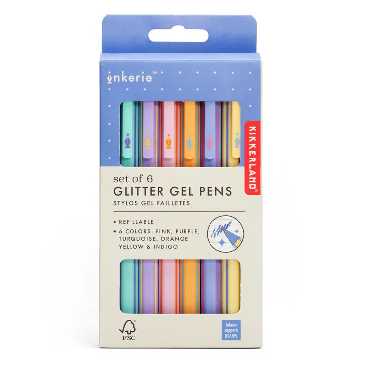 Set 6 bolígrafos purpurina