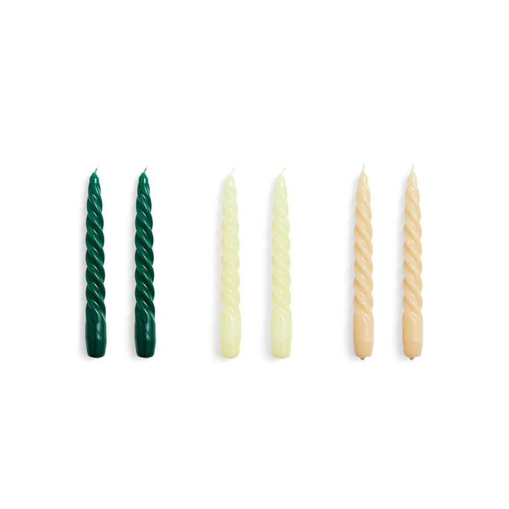 Twist Candles Set of 6 Green, Citrus and Beige