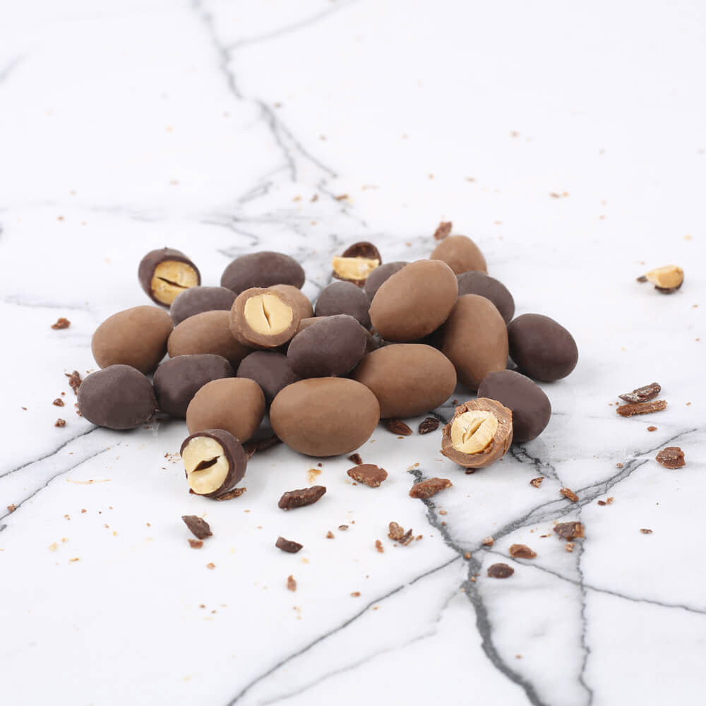 Peanuts covered in dark and milk chocolate