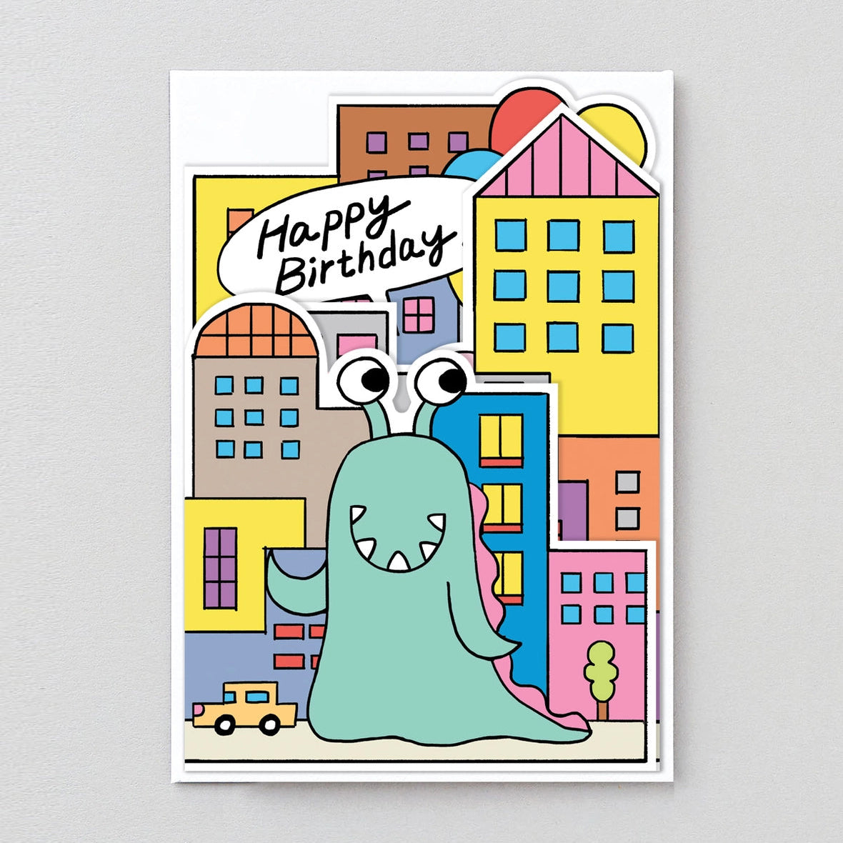 Tarjeta desplegable Happy Birthday Monsters in the City