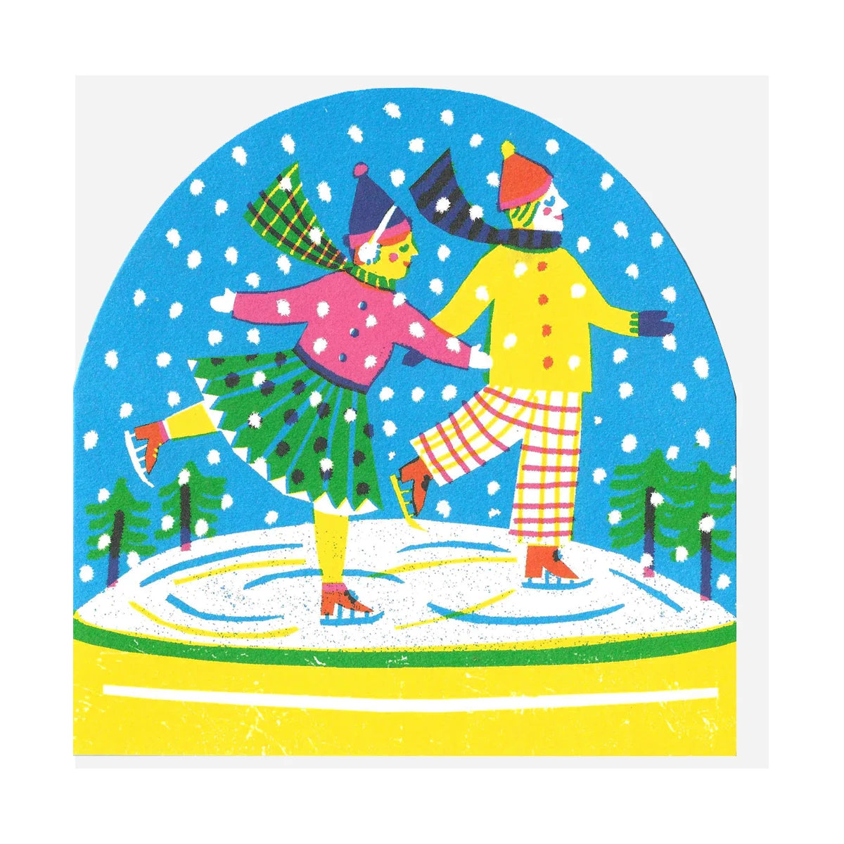 Tarjeta Ice Skaters Large Snowglobe Card