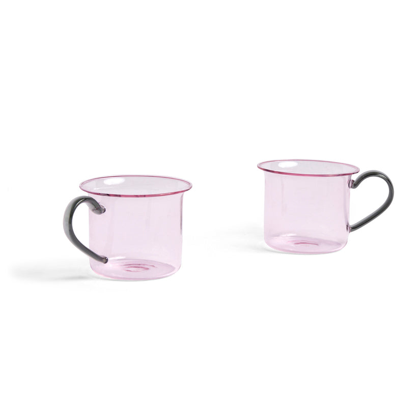 Small Borosilicate Mug set of 2 Pink &amp; Gray