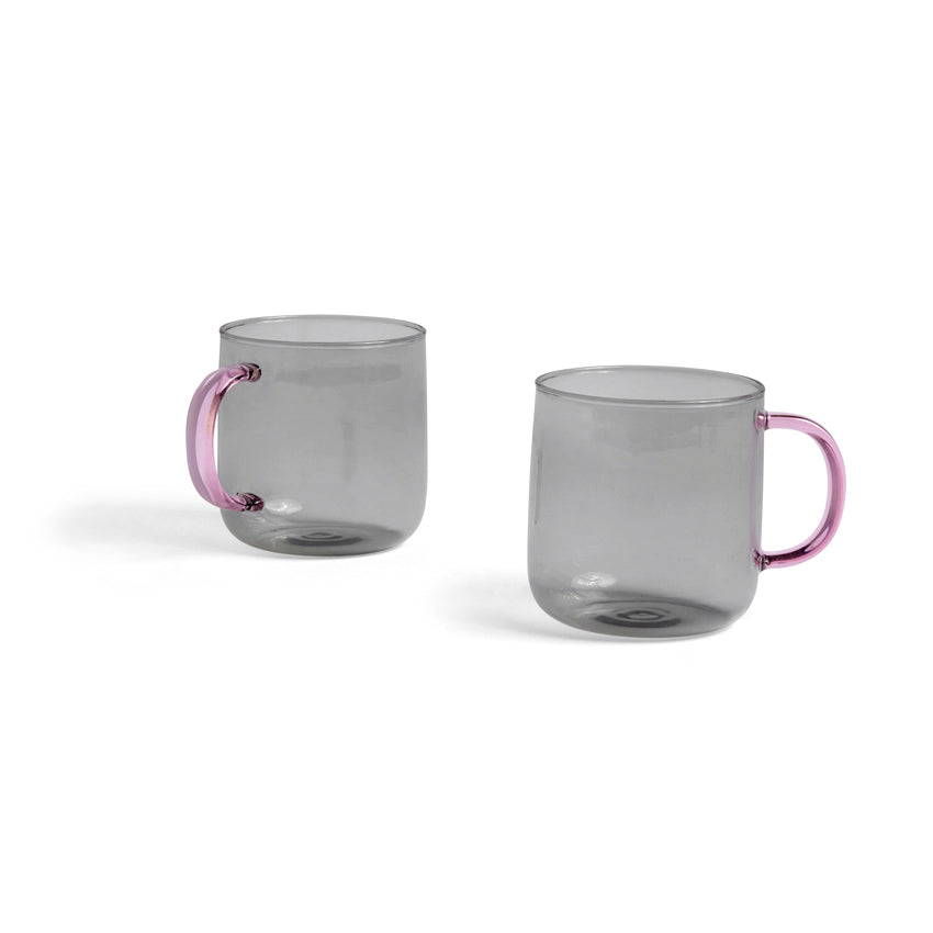 Borosilicate mug set of 2 Light gray &amp; Pink