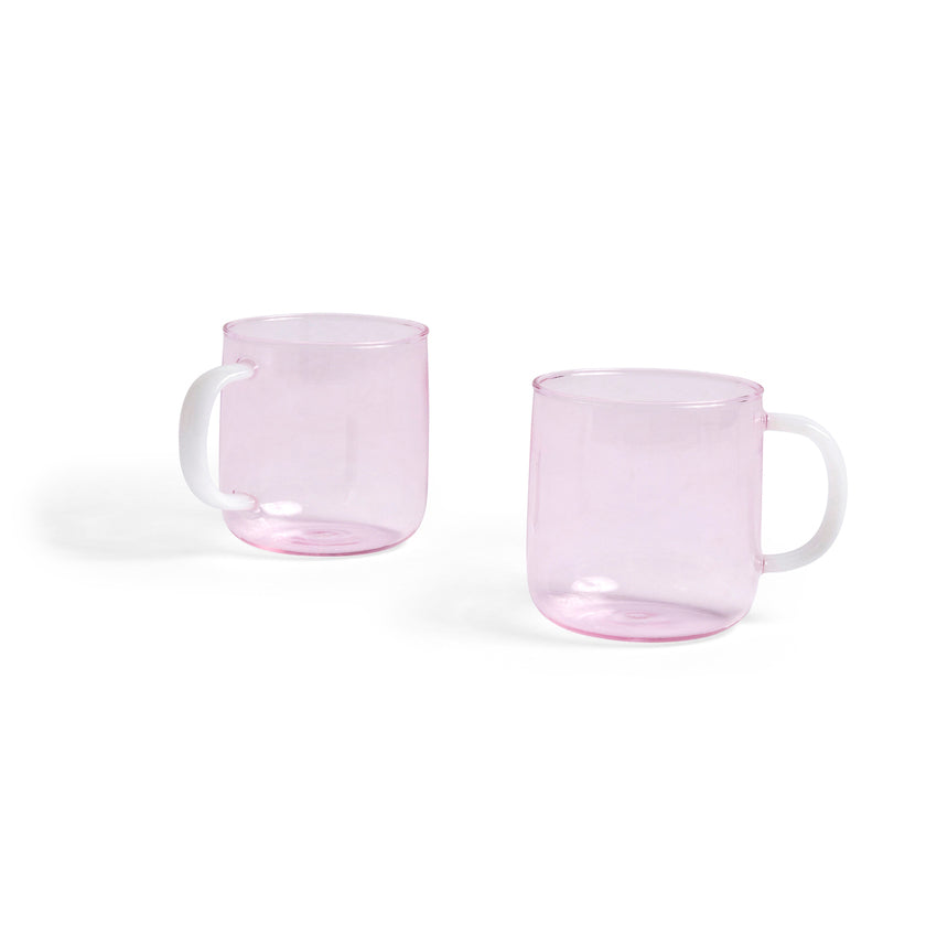 Borosilicate mug set of 2 Pink &amp; White