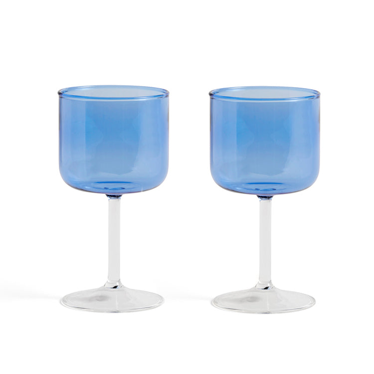 Ensemble de 2 verres à vin teintés - Bleu et transparent