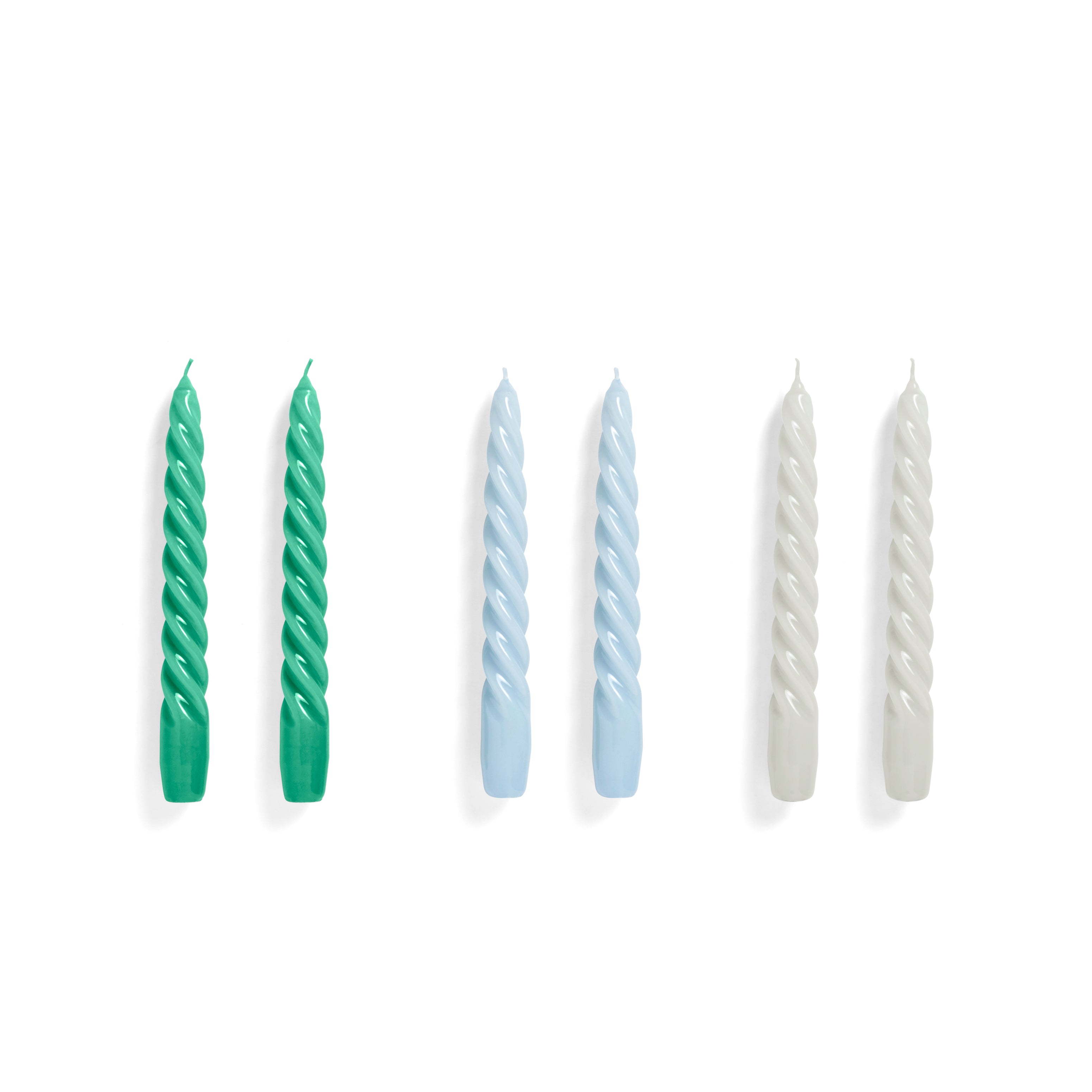 Twist Candles Set of 6 Green, Light blue, Light gray