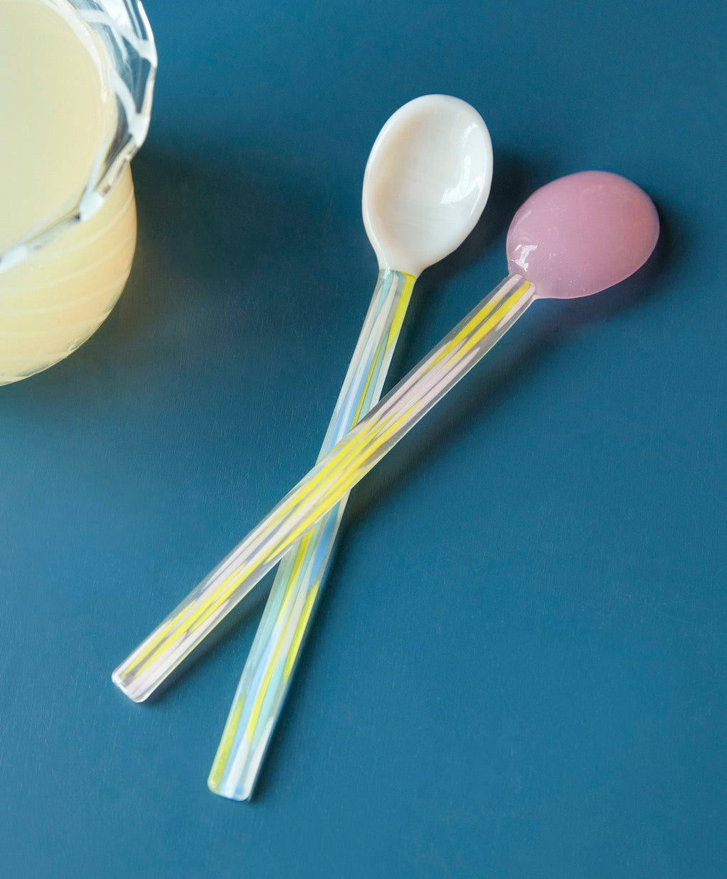 Flat glass spoons set of 2 Light pink &amp; White