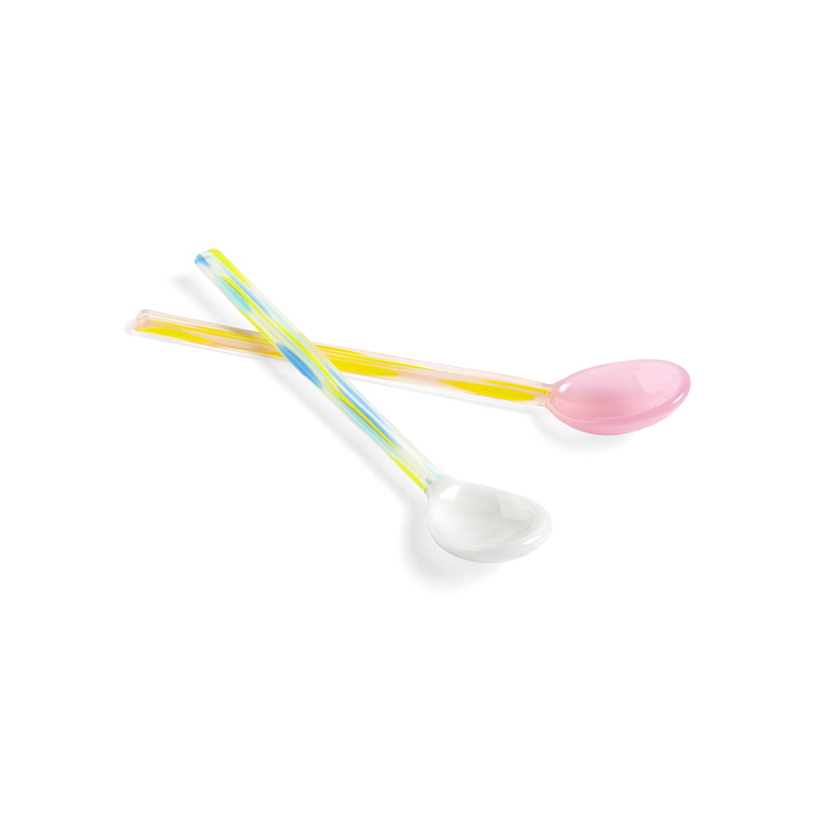 Flat glass spoons set of 2 Light pink &amp; White