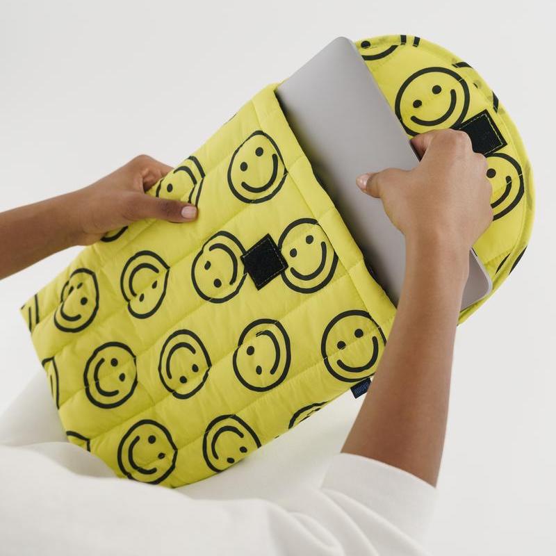 Housse gonflée pour ordinateur portable 16" BAGGU - Jaune Happy Smiley